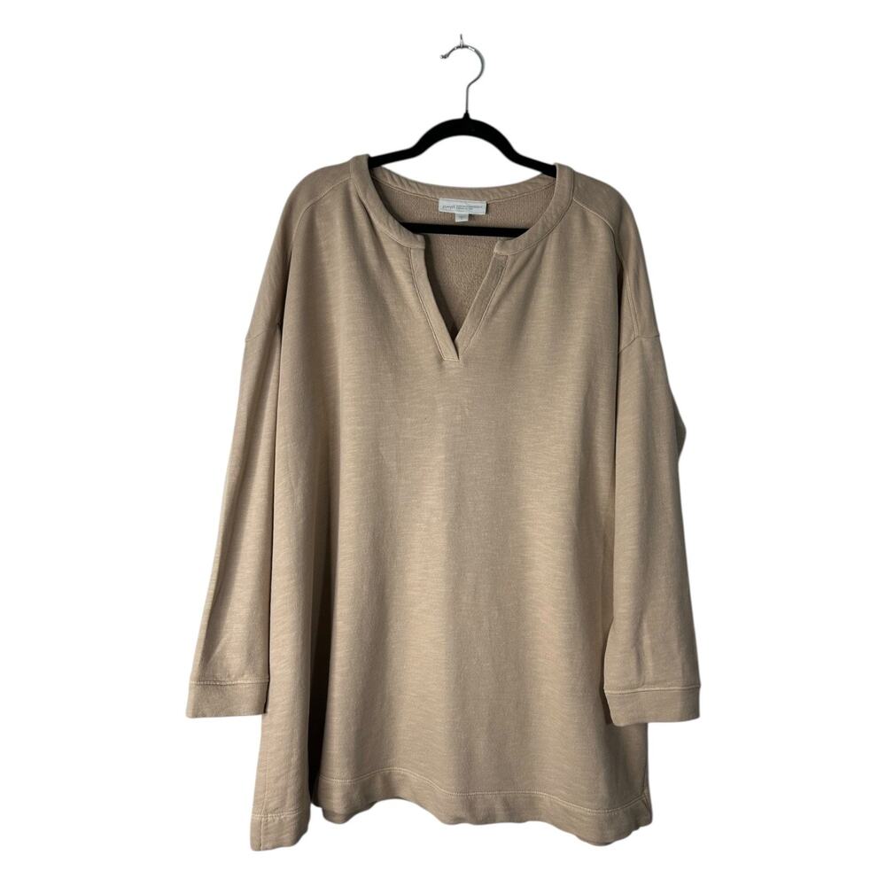 Pure Jill Pullover Sweater Womens XL Tan Organically Grown Cotton Split Neck Top